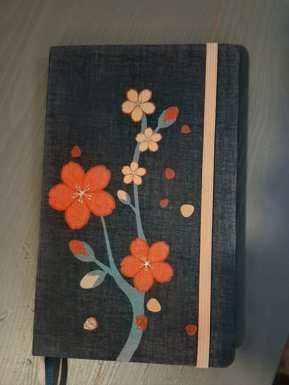 Moleskine Navy Floral Notebook with Coral Elastic